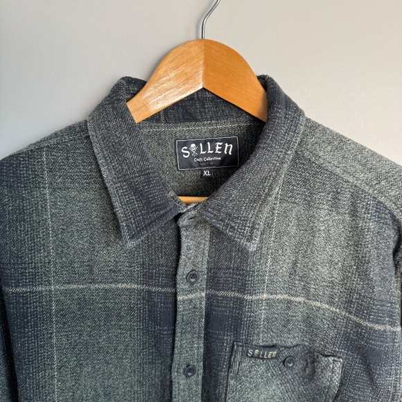 Sullen Craft Collection Mens Flannel Button Up Plaid Shirt Black-Olive XL Pocket - Picture 4 of 14